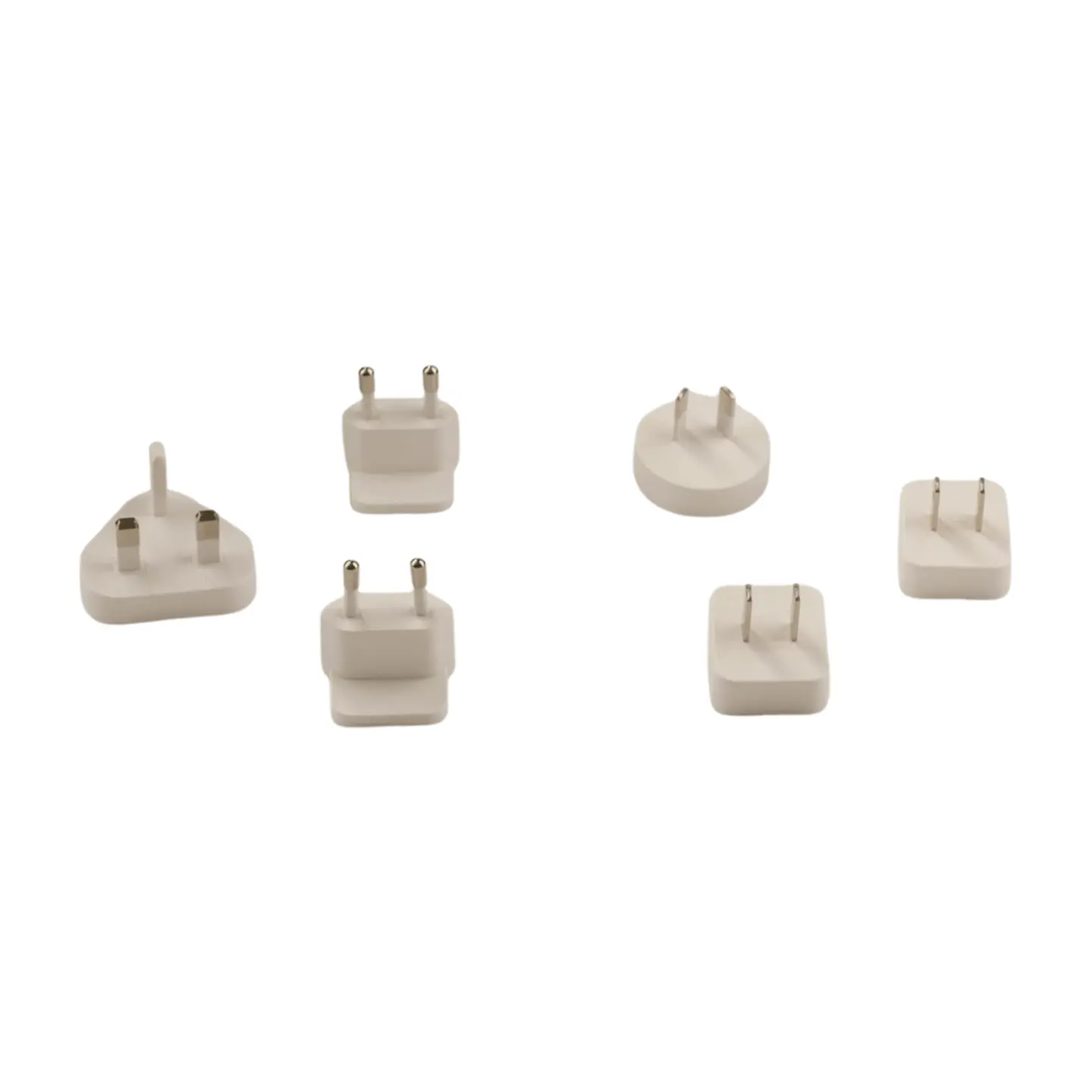 Mean Well NGE100 Series international plug adapters for US, UK, EU, and AU regions, compatible with 100W GaN fast chargers